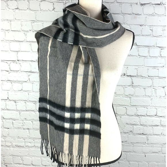 Burberry Other - Burberry Gray Black Plaid 100% Cashmere Scarf